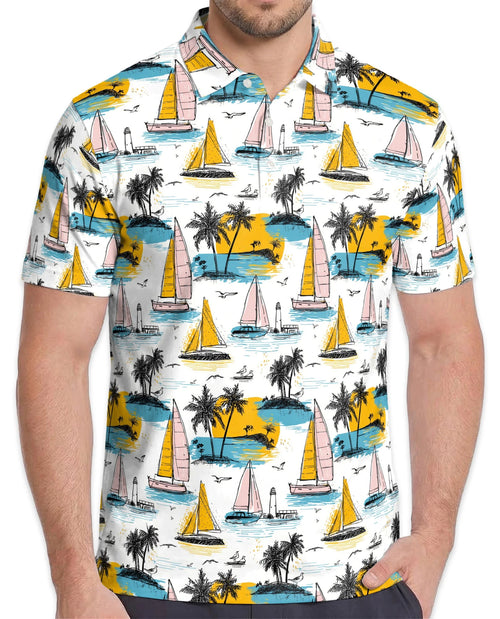 Tropical Sailboats Polo Shirt for Men – Coastal Nautical Style | Netecom
