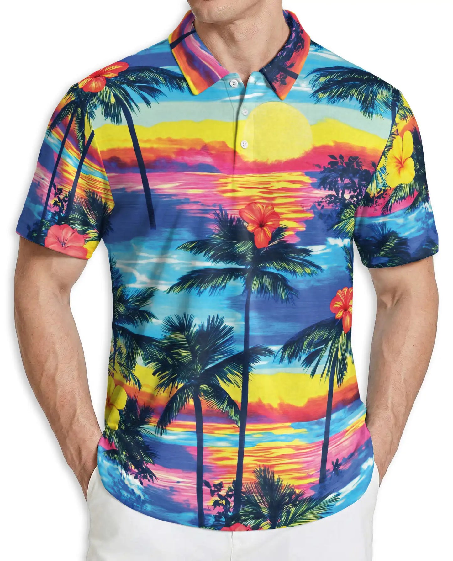 Tropical Sunset Hawaiian Polo Shirt | Netecom
