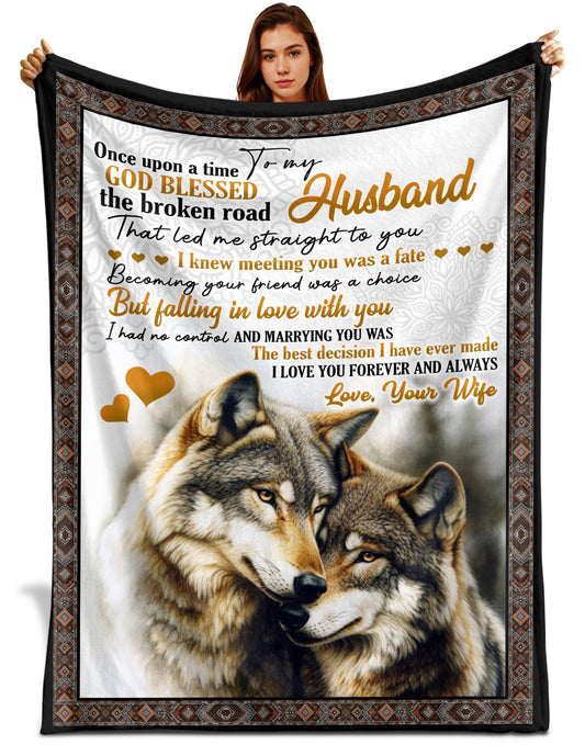 Netecom Personalized Wolf To My Husband Blanket from Wife, Custom Love Letter Throw Blanket for Couch, Bed or Sofa, Ultra Soft Warm Gift for Husband’s Birthday, Anniversary and Christmas