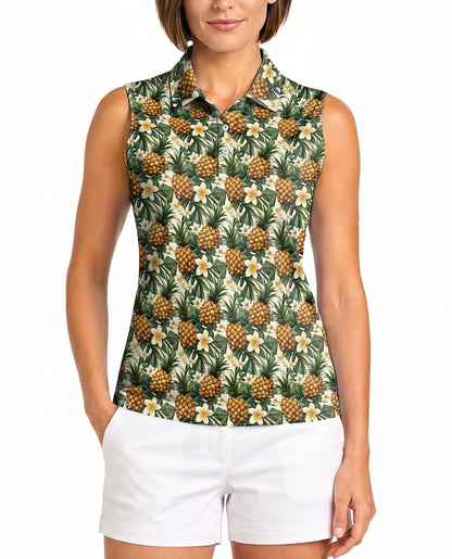 Golden Pineapple Sleeveless Polo Shirt for Women | Netecom