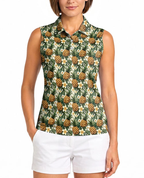 Golden Pineapple Sleeveless Polo Shirt for Women | Netecom