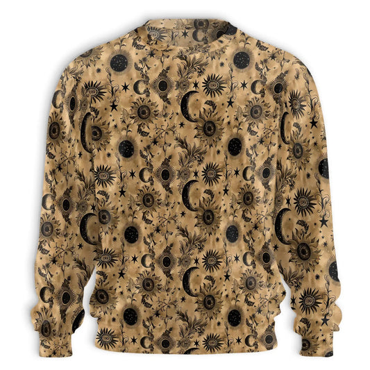 Vintage Celestial Sun Moon Stars Pattern Sweatshirt, 3D All Over Print Cosmic Astrology Crewneck Pullover for Men Women, Celestial Lover Gift - Netecom