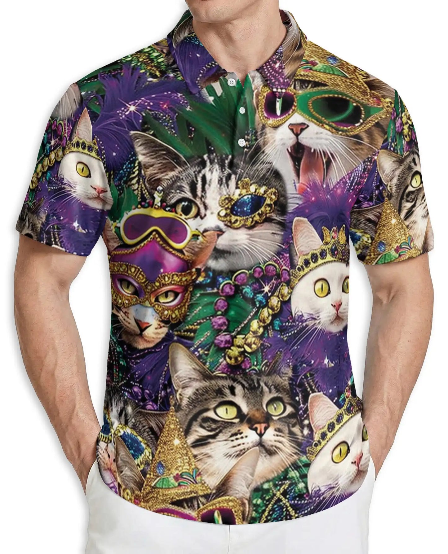 Mardi Gras Cat Mask Polo Shirt | Netecom