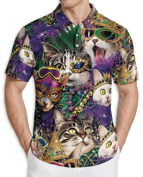 Mardi Gras Cat Mask Polo Shirt | Netecom