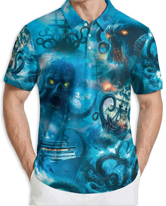 Kraken Ocean Polo Shirt – Sea Monster Horror Print | Netecom