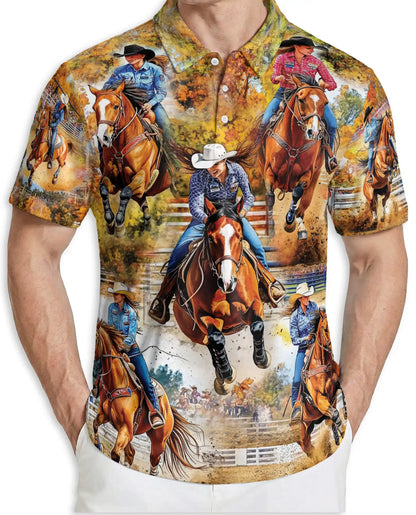 Barrel Racing 3D Polo Shirt for Men – Western Rodeo Cowboy Style | Netecom