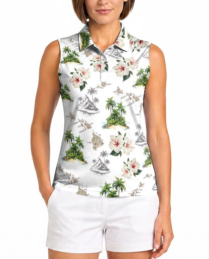 Tropical Floral Sleeveless Polo Shirt for Women | Netecom