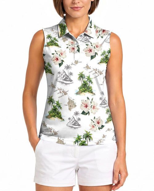 Tropical Floral Sleeveless Polo Shirt for Women | Netecom