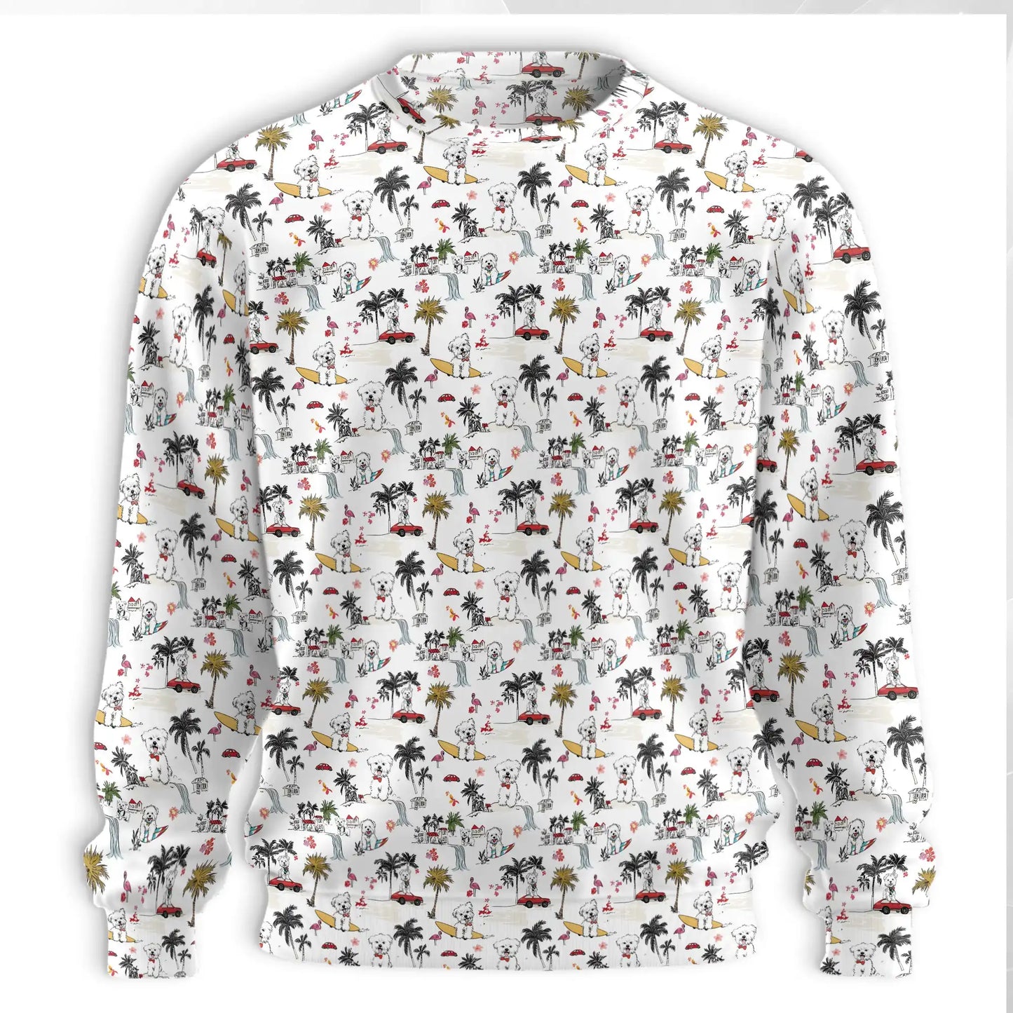White Terrier Tropical Sweatshirt, 3D All Over Print Beach Dog Crewneck Pullover for Men Women, Terrier Lover Gift - Netecom