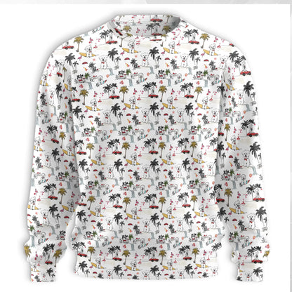 White Terrier Tropical Sweatshirt, 3D All Over Print Beach Dog Crewneck Pullover for Men Women, Terrier Lover Gift - Netecom