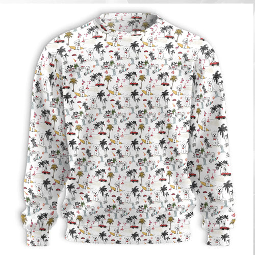 White Terrier Tropical Sweatshirt, 3D All Over Print Beach Dog Crewneck Pullover for Men Women, Terrier Lover Gift - Netecom