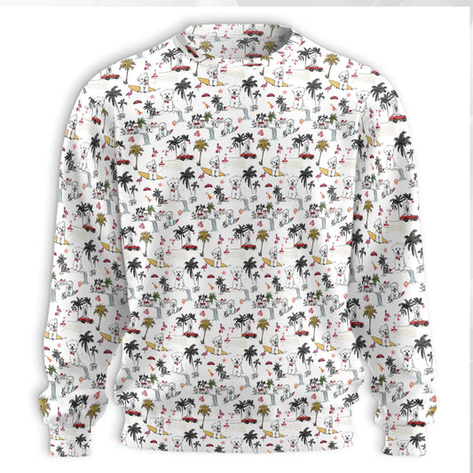 White Terrier Tropical Sweatshirt, 3D All Over Print Beach Dog Crewneck Pullover for Men Women, Terrier Lover Gift - Netecom