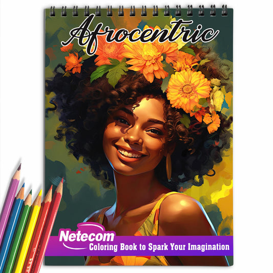 Afrocentric Spiral Bound Coloring Book, Unleash Your Creativity with 30 Vibrant Coloring Pages, Showcasing the Beauty and Richness of Afrocentric Culture