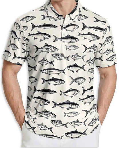 Saltwater Fish Polo Shirt for Men-Coastal Fish Pattern Angler | Netecom