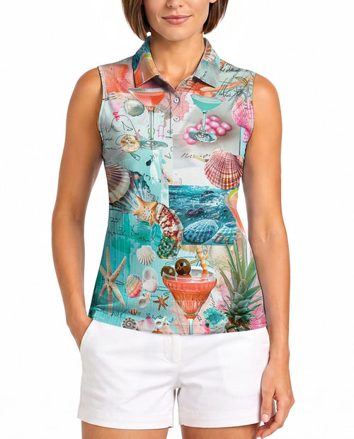 Cocktail Beach Summer Sleeveless Polo Shirt for Women | Netecom