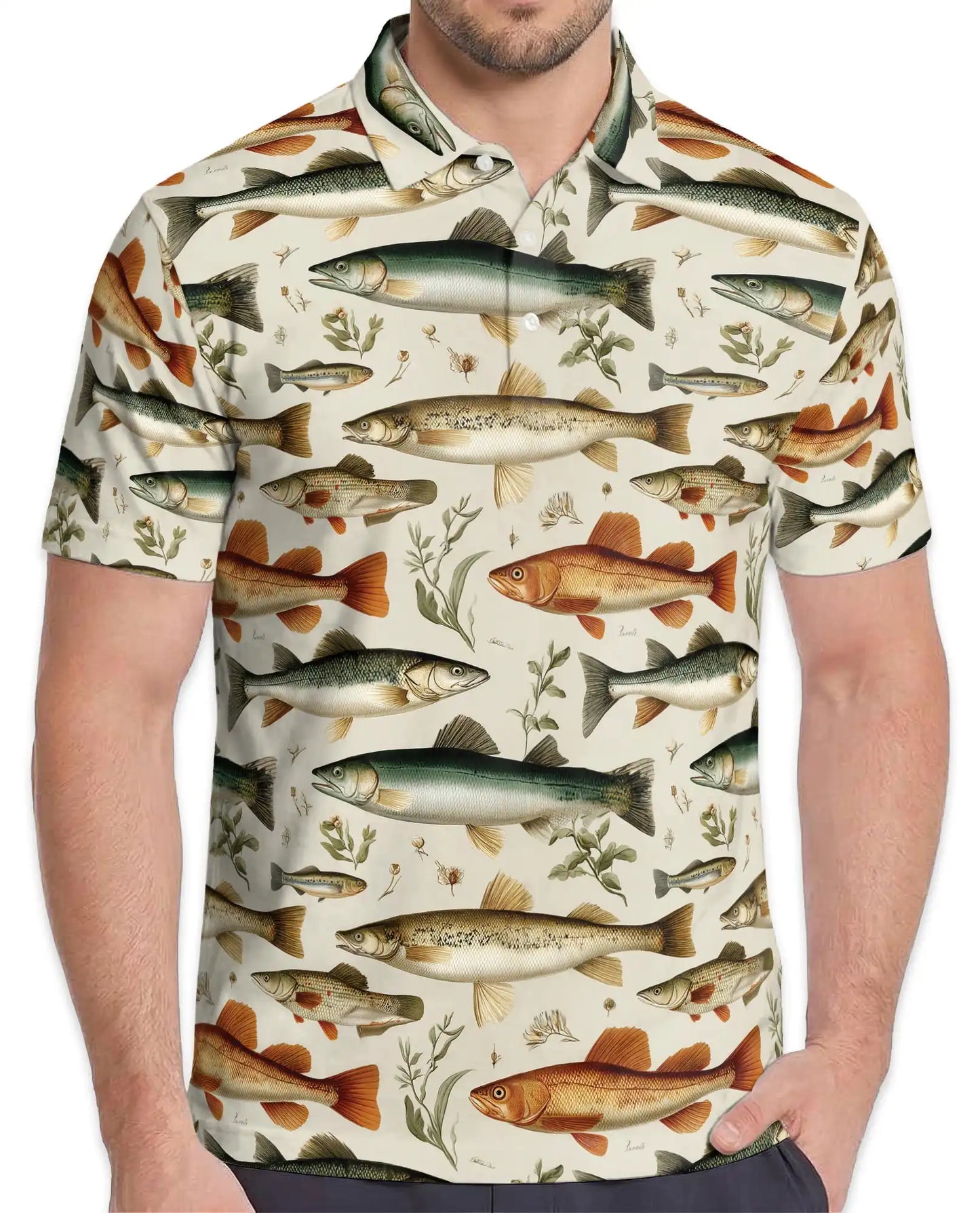 Vintage Fish Species Polo Shirt - Freshwater Angler Nature Style | Netecom