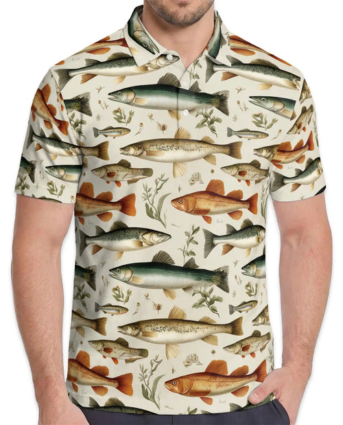 Vintage Fish Species Polo Shirt - Freshwater Angler Nature Style | Netecom