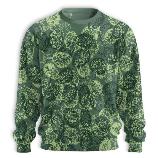 Beer Hops Pattern Sweatshirt, 3D All Over Print Seamless Brewing Crewneck Pullover for Men Women, Beer Lover Gift - Netecom