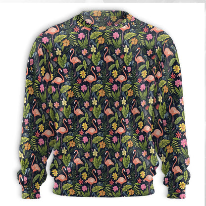 Flamingo Retreat Sweatshirt, 3D All Over Print Tropical Bird Crewneck Pullover for Men Women, Flamingo Lover Gift - Netecom