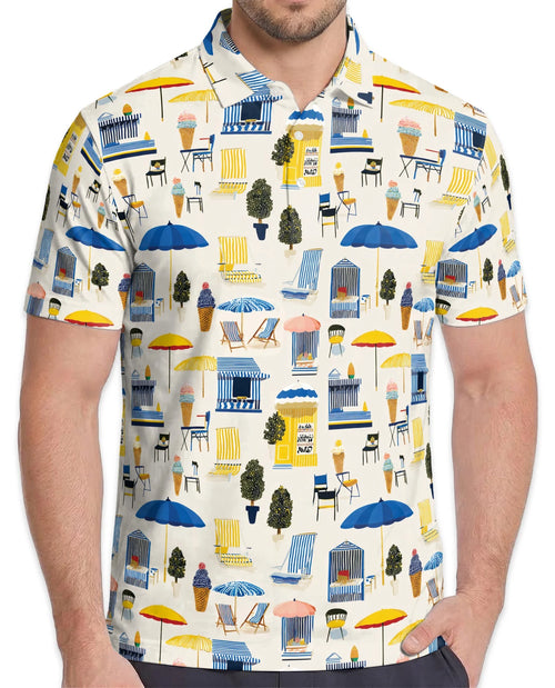 Beach Elements Polo Shirt for Men – Tropical Summer Coastal Style | Netecom