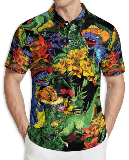 Funny Dinosaur Hawaiian 3D Polo Shirt for Men | Netecom