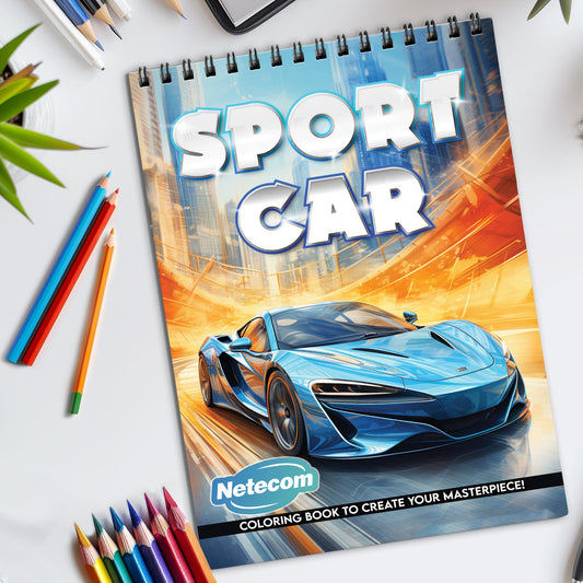 Sports Cars Spiral Bound Coloring Book, High-Speed Sports Cars for Thrilling Coloring, Great for Automotive Fans and Speed Enthusiasts