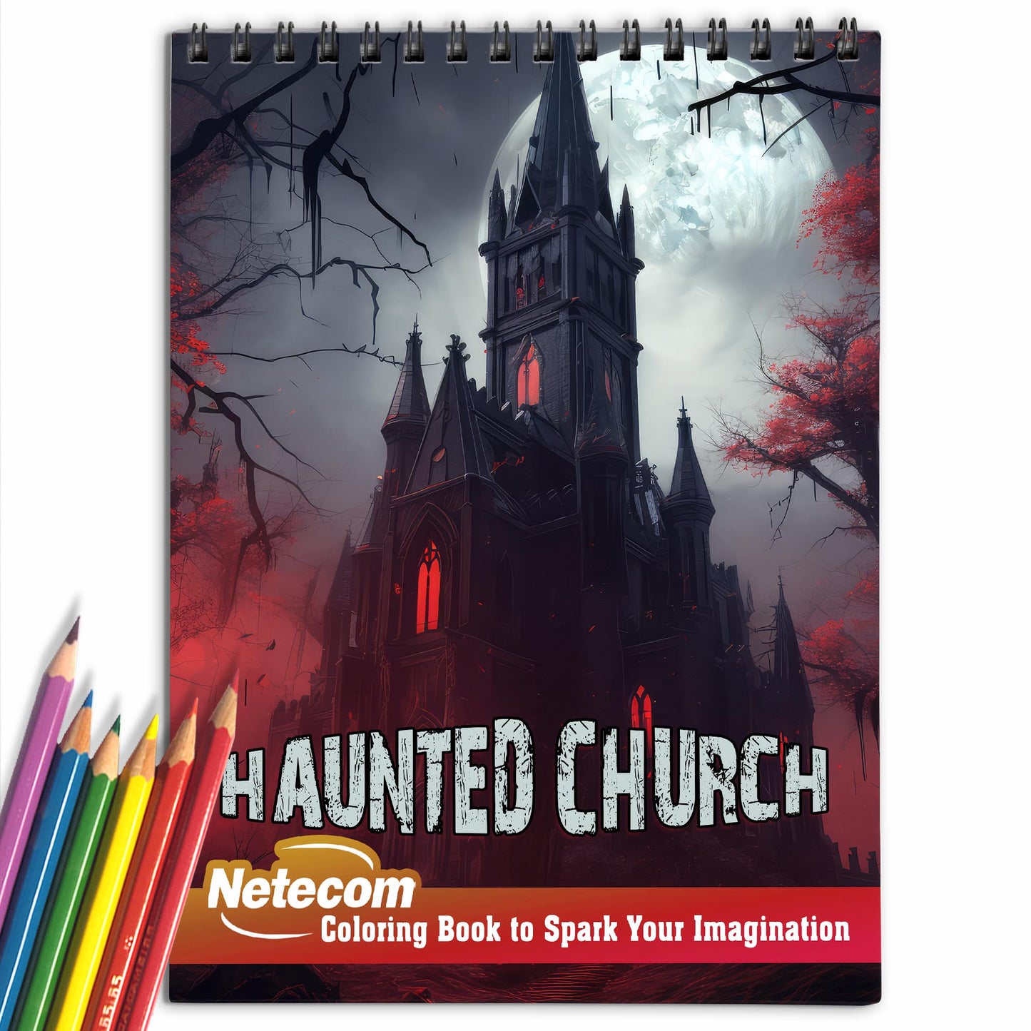 Haunted Church Spiral Bound Coloring Book, Explore 30 Spooky and Haunting Coloring Pages in the Haunted Church Coloring Book