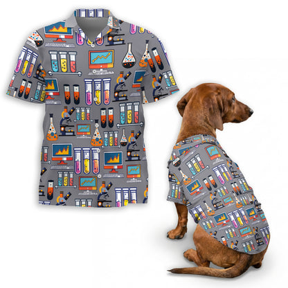 Netecom Matching Science Aloha Hawaiian Shirt for Dog and Owner, Unique Science Pattern Summer Shirt, Button Down Outfit for Pet and Human, Beach Vacation Outfit