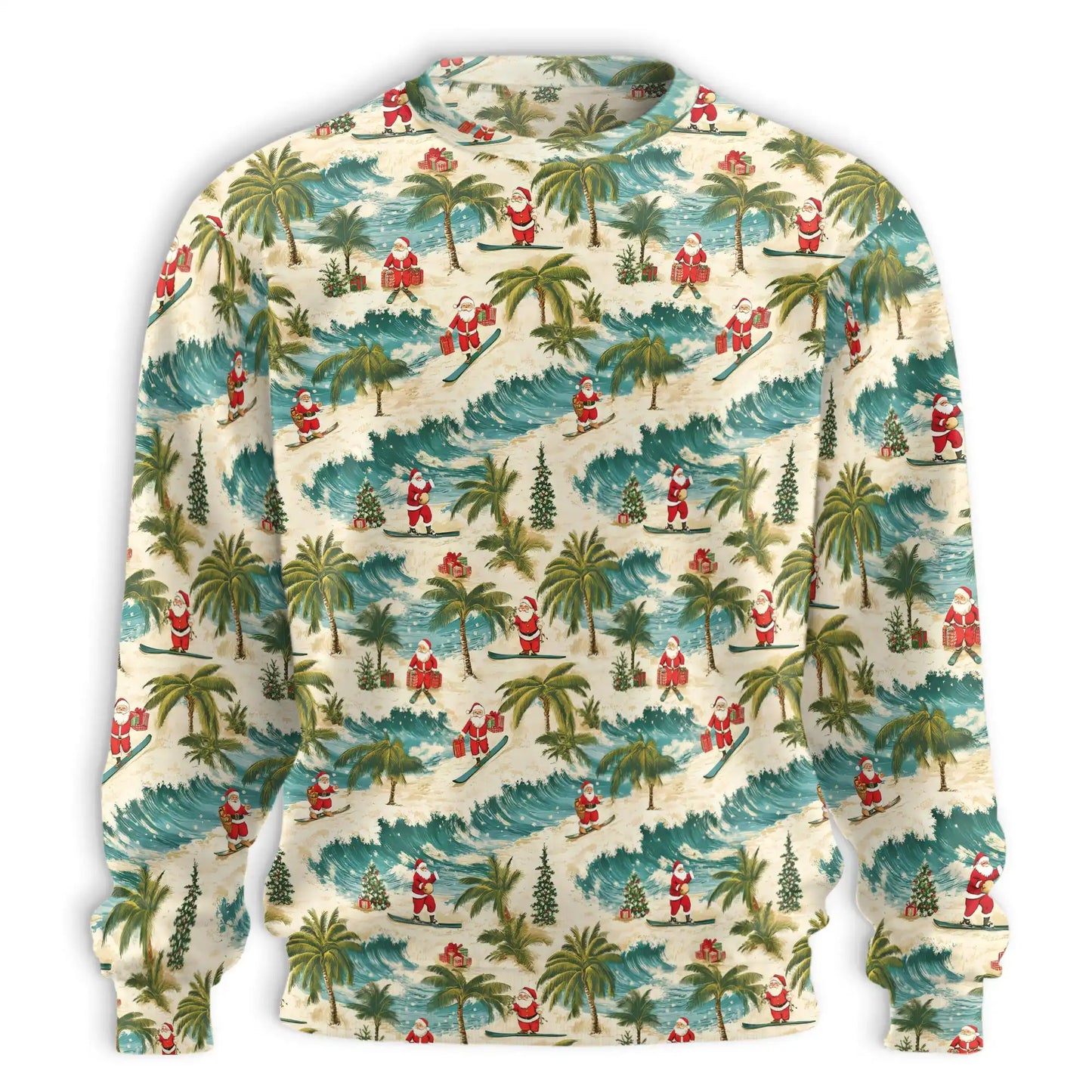 Mele Kalikimaka Santa Pattern Sweatshirt, 3D All Over Print Hawaiian Christmas Crewneck Pullover for Men Women, Tropical Holiday Gift - Netecom