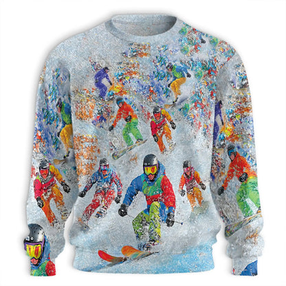 Snowboarding Sweatshirt, 3D All Over Print Winter Mountain Sports Crewneck Pullover for Men Women, Snowboarder Gift - Netecom
