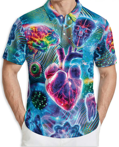Medical  Polo Shirt – Neon Brain Heart Skull Design | Netecom