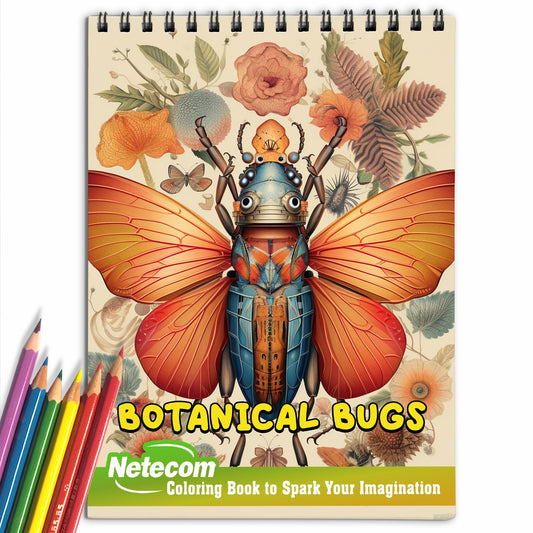 Botanical Bugs Spiral Bound Coloring Book, Explore Nature's Wonders with 30 Botanical Bugs Coloring Pages for Nature Enthusiasts to Color and Learn