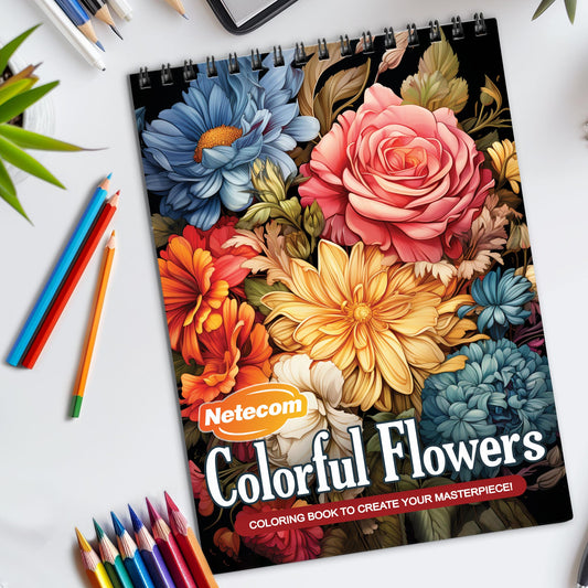 Colorful Flowers Spiral Bound Coloring Book, Vibrant Flower Illustrations for a Joyful Coloring Experience, Perfect for Floral Enthusiasts and Gardeners