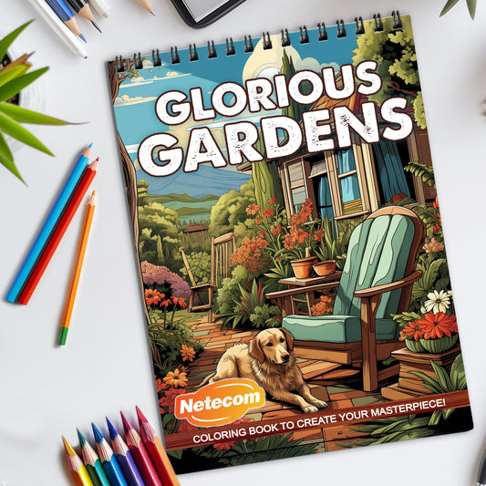 Glorious Gardens Spiral Bound Coloring Book, Lush Garden Scenes for a Relaxing and Beautiful Coloring Experience, Perfect for Nature Lovers and Gardeners