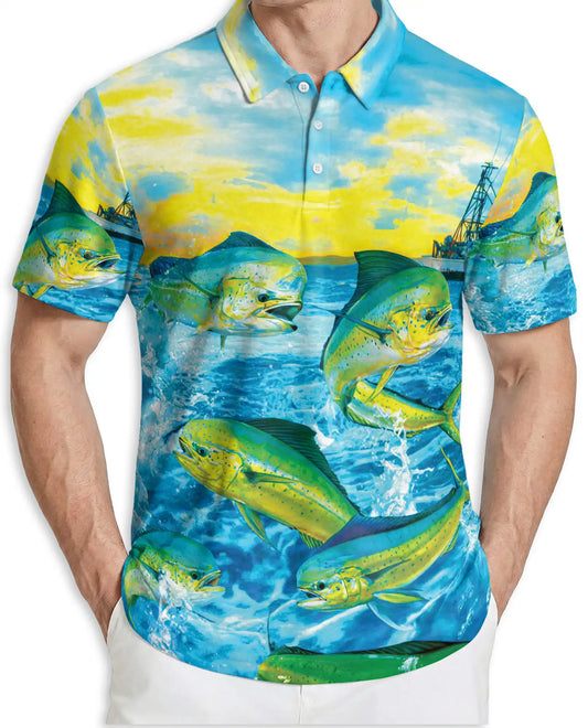 Mahi Mahi Fishing 3D Polo Shirt for Men – Tropical Ocean Angler Style | Netecom