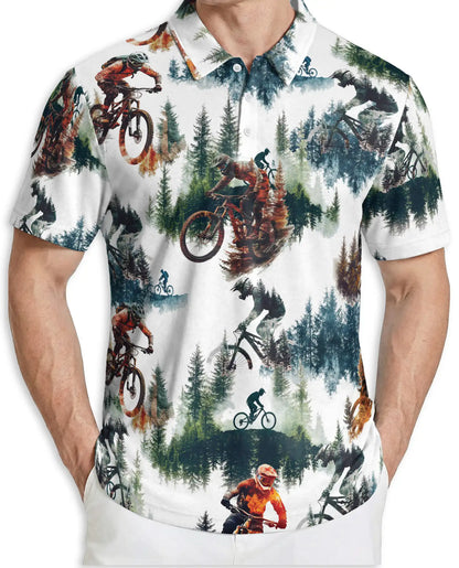 Mountain Bike Forest 3D Polo Shirt for Men – Extreme Cycling Outdoor Style | Netecom