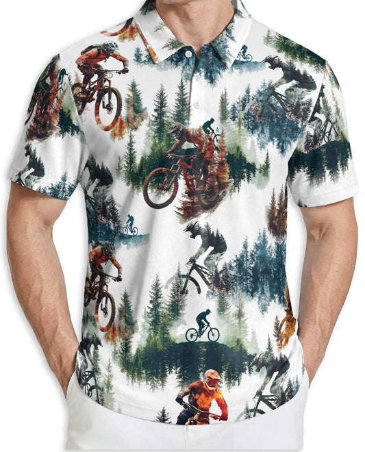Mountain Bike Forest 3D Polo Shirt for Men – Extreme Cycling Outdoor Style | Netecom