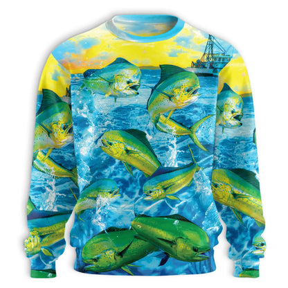 Go Fishing Mahi Mahi Ocean Sweatshirt, 3D All Over Print Tropical Fishing Crewneck Pullover for Men Women, Angler Gift - Netecom