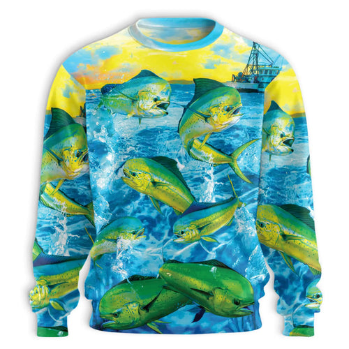 Go Fishing Mahi Mahi Ocean Sweatshirt, 3D All Over Print Tropical Fishing Crewneck Pullover for Men Women, Angler Gift - Netecom