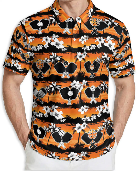 Pickleball Tropical 3D Polo Shirt for Men – Sunset Island Sports Style | Netecom