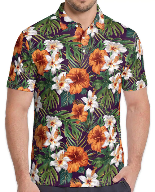 Hibiscus Lily Polo Shirt for Men – Tropical Floral Style | Netecom