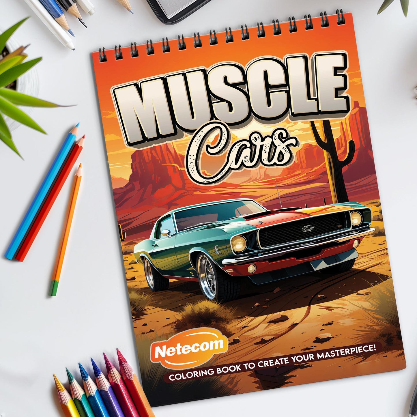 Muscle Cars Spiral Bound Coloring Book, Powerful Muscle Cars for an Adrenaline-Fueled Art Adventure, Great for Automotive Enthusiasts and Muscle Car Fans