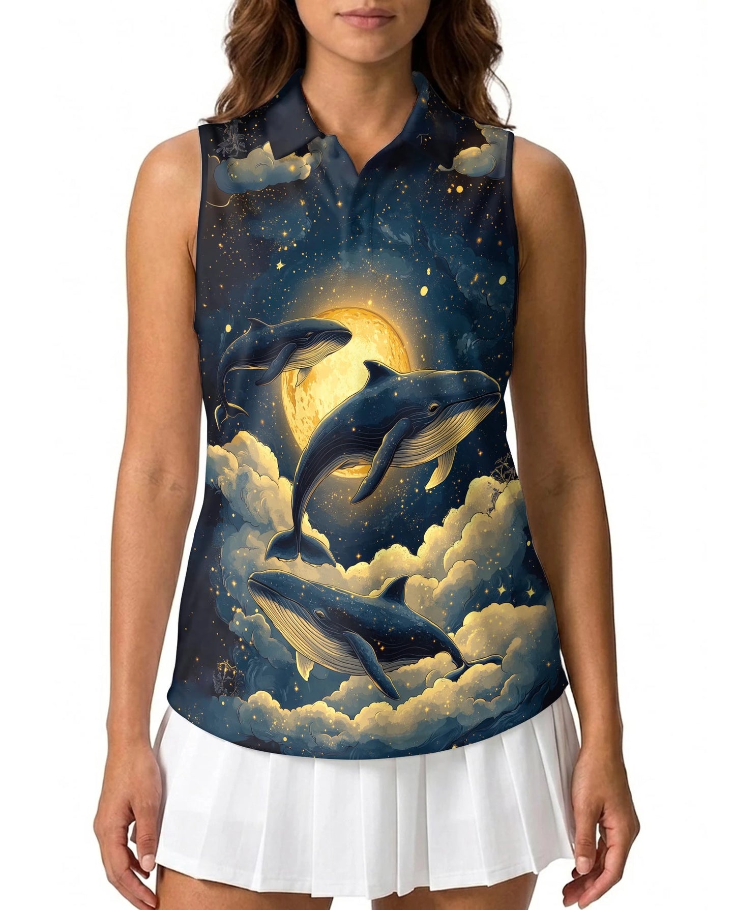 Midnight Whale Sleeveless Polo Shirt for Women | Netecom