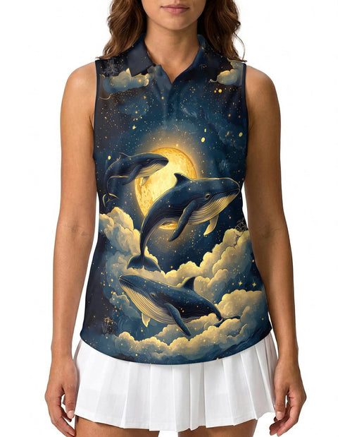 Midnight Whale Sleeveless Polo Shirt for Women | Netecom