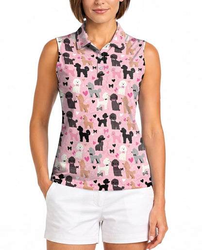 Pink Poodle Print Sleeveless Polo Shirt for Women – Cute Dog Lover Style | Netecom