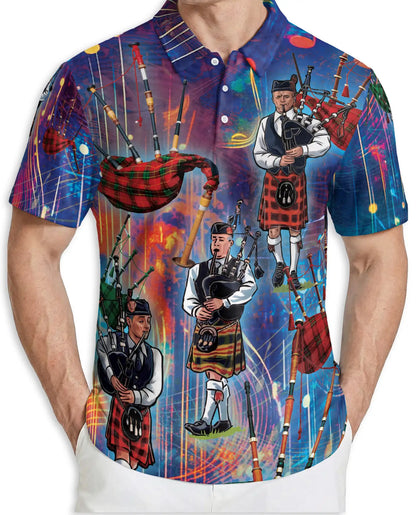 Scottish Bagpipe Musician 3D Polo Shirt for Men – Celtic Highland Style | Netecom