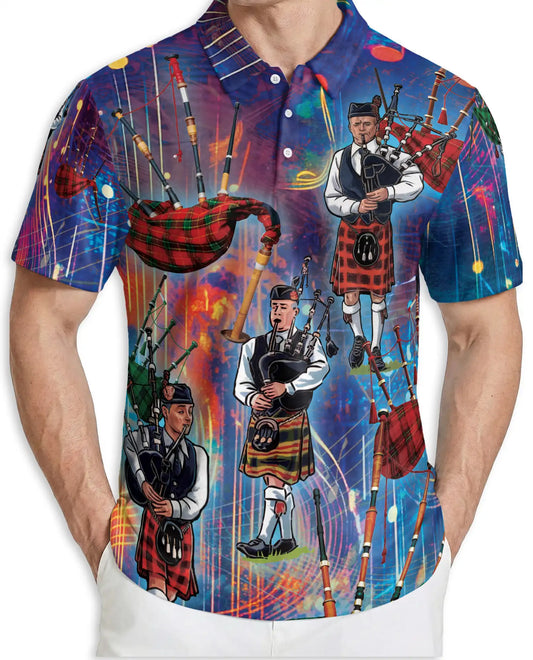 Scottish Bagpipe Musician 3D Polo Shirt for Men – Celtic Highland Style | Netecom