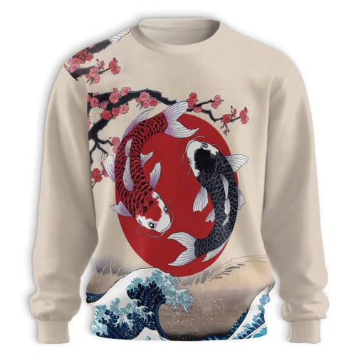 Yin Yang Koi Fish Sweatshirt, 3D All Over Print Japanese Zen Art Crewneck Pullover for Men Women, Koi Fish Lover Gift - Netecom