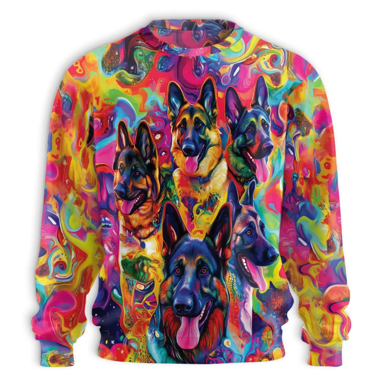 Psychedelic German Shepherd Sweatshirt, 3D All Over Print Colorful Dog Crewneck Pullover for Men Women, German Shepherd Lover Gift - Netecom