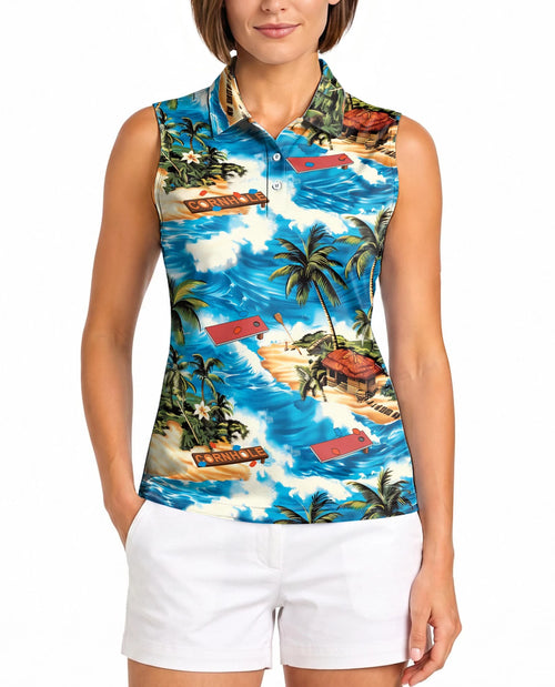 Tropical Cornhole Sleeveless Polo Shirt for Women | Netecom